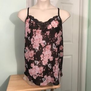 NEW Torrid Black & Pink Rose Sheer Cami with Lace